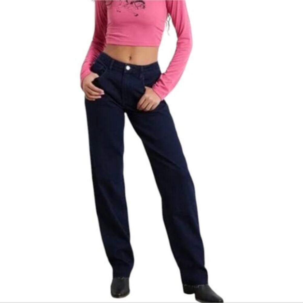 WeWoreWhat Low Rise Dad Jeans Dark Indigo Straight‎ Leg Raw Hem Size 27 NEW